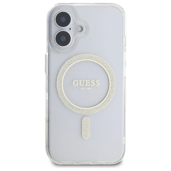 Guess GUHMP16MHFGERET iPhone 16 Plus 6.7” kietas dėklas – permatomas IML Glitter Circle MagSafe - Image 3