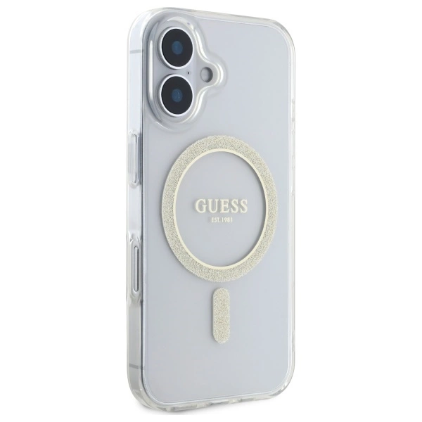 Guess GUHMP16MHFGERET iPhone 16 Plus 6.7” kietas dėklas – permatomas IML Glitter Circle MagSafe - Image 4