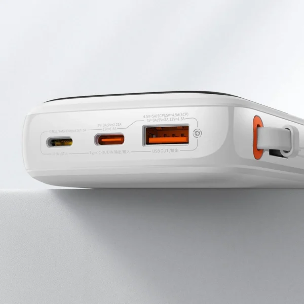 Baseus Qpow skaitmeninis išorinės baterijos ekranas su greitu įkrovimu 10000mAh 22.5W QC/PD/SCP/FCP su integruotu USB-C kabeliu - baltas - Image 10