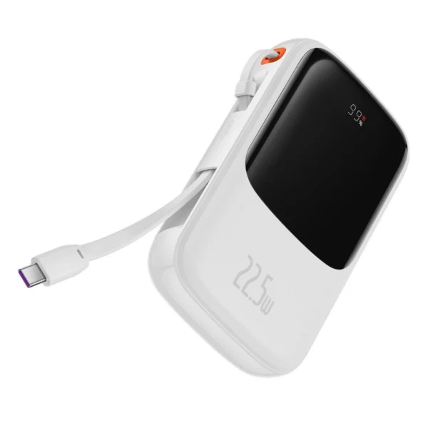 Baseus Qpow skaitmeninis išorinės baterijos ekranas su greitu įkrovimu 10000mAh 22.5W QC/PD/SCP/FCP su integruotu USB-C kabeliu - baltas - Image 6