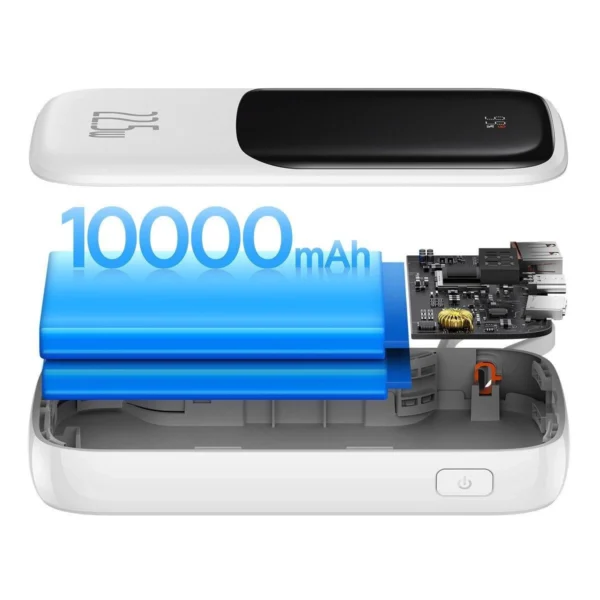 Baseus Qpow skaitmeninis išorinės baterijos ekranas su greitu įkrovimu 10000mAh 22.5W QC/PD/SCP/FCP su integruotu USB-C kabeliu - baltas - Image 8