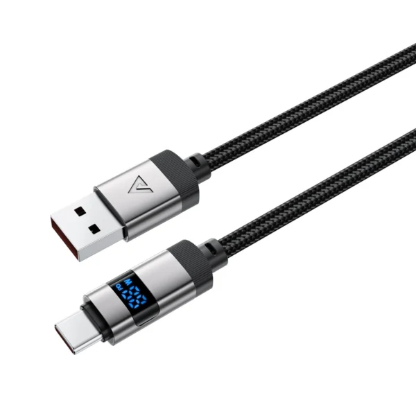 Acefast C15-04 USB-A - USB-C laidas su ekranu 480Mb/s 66W 1.2m - juodas - Image 2
