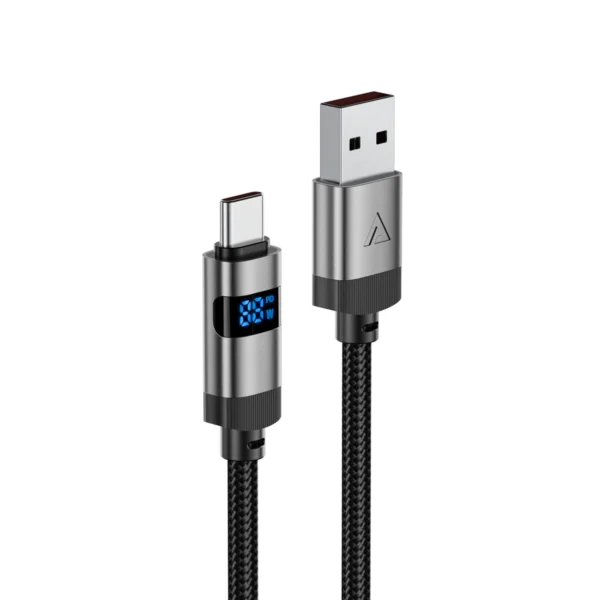 Acefast C15-04 USB-A - USB-C laidas su ekranu 480Mb/s 66W 1.2m - juodas - Image 3