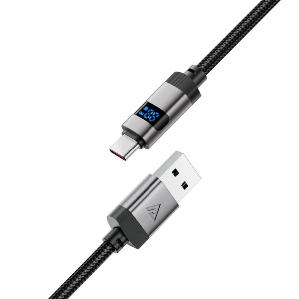 Acefast C15-04 USB-A - USB-C laidas su ekranu 480Mb/s 66W 1.2m - juodas - Image 4