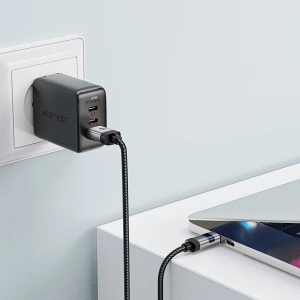 Acefast C15-04 USB-A - USB-C laidas su ekranu 480Mb/s 66W 1.2m - juodas - Image 6