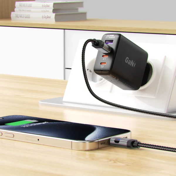 Acefast C15-04 USB-A - USB-C laidas su ekranu 480Mb/s 66W 1.2m - juodas - Image 7