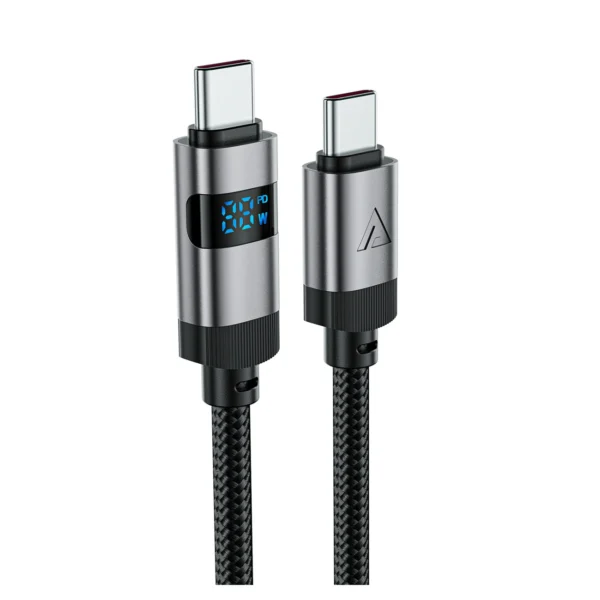 Acefast C15-03 USB-C - USB-C laidas su ekranu 480Mb/s 60W 1.2m - juodas - Image 3