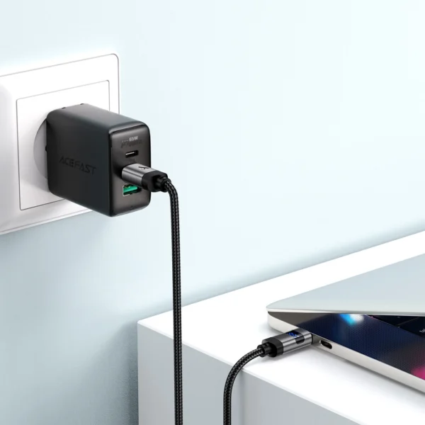 Acefast C15-03 USB-C - USB-C laidas su ekranu 480Mb/s 60W 1.2m - juodas - Image 6