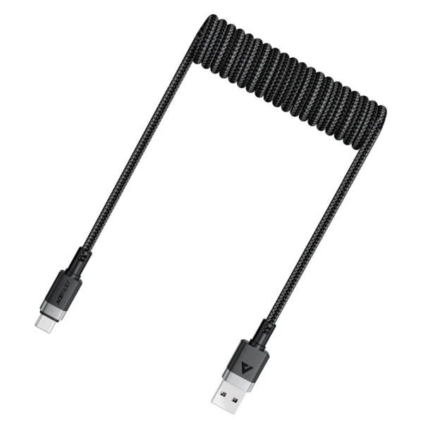 Acefast C14-04 USB-A - USB-C pavasarinis laidas 480Mb/s 3A 1.2m - juodas - Image 3