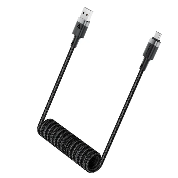 Acefast C14-04 USB-A - USB-C pavasarinis laidas 480Mb/s 3A 1.2m - juodas - Image 4