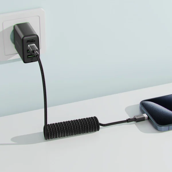 Acefast C14-04 USB-A - USB-C pavasarinis laidas 480Mb/s 3A 1.2m - juodas - Image 6