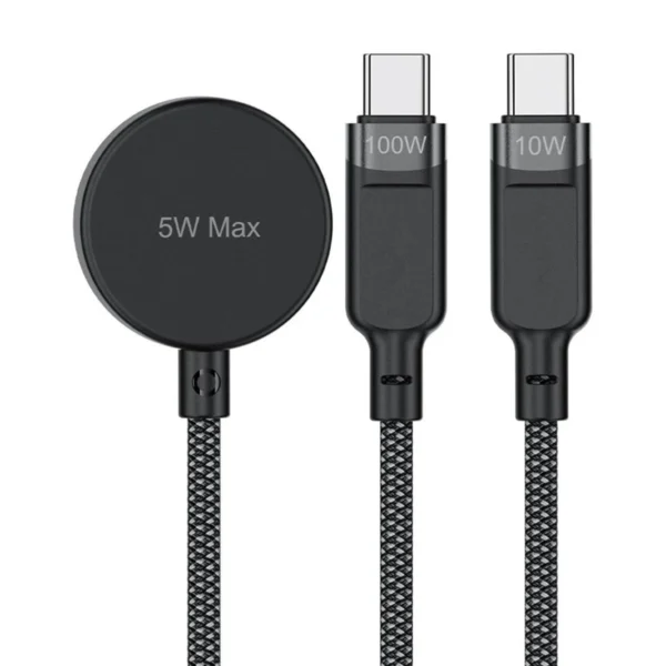 Acefast C6-11 USB-C 3in1 laidas - 2x USB-C / Qi 480Mb/s 100W 1.2m - juodas - Image 2