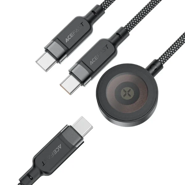 Acefast C6-11 USB-C 3in1 laidas - 2x USB-C / Qi 480Mb/s 100W 1.2m - juodas - Image 3