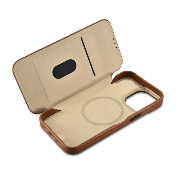 iCarer CE Premium odinis folio dėklas iPhone 14 Pro su magnetiniu atverčiamu dangteliu MagSafe - rudas - Image 16