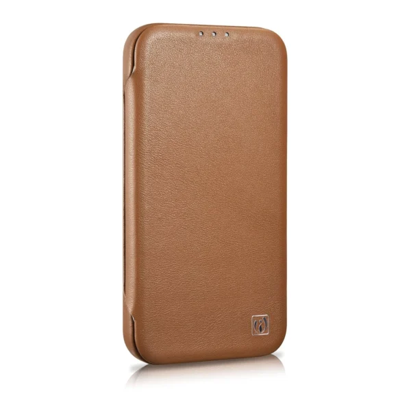 iCarer CE Premium odinis folio dėklas iPhone 14 Pro su magnetiniu atverčiamu dangteliu MagSafe - rudas - Image 4