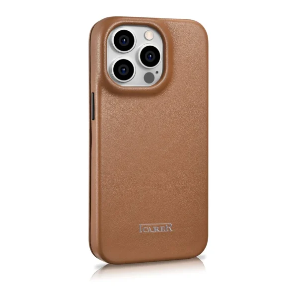 iCarer CE Premium odinis folio dėklas iPhone 14 Pro su magnetiniu atverčiamu dangteliu MagSafe - rudas - Image 5