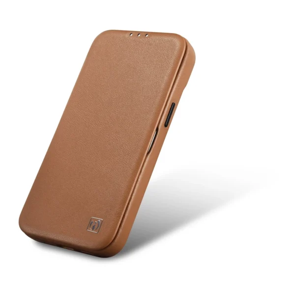 iCarer CE Premium odinis folio dėklas iPhone 14 Pro su magnetiniu atverčiamu dangteliu MagSafe - rudas - Image 8