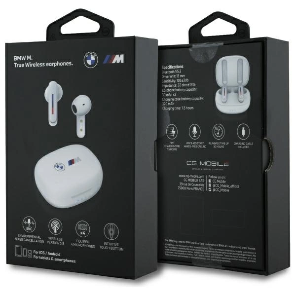 BMW Bluetooth ausinės BMBEMIATP20LOH TWS + dokavimo stotis - baltos/baltos su logotipais - Image 6
