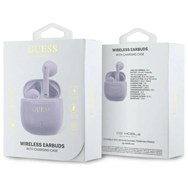 Guess Bluetooth ausinės GUTWSJ14ESGU TWS + dokavimo stotis - violetinės/violetinės su spausdintu klasikinio logotipo - Image 4