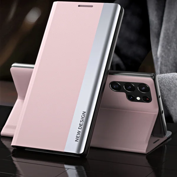 Sleep Case Pro Samsung Galaxy S25 Ultra dėklas su atverčiamu dangteliu ir stovu – rožinis - Image 2