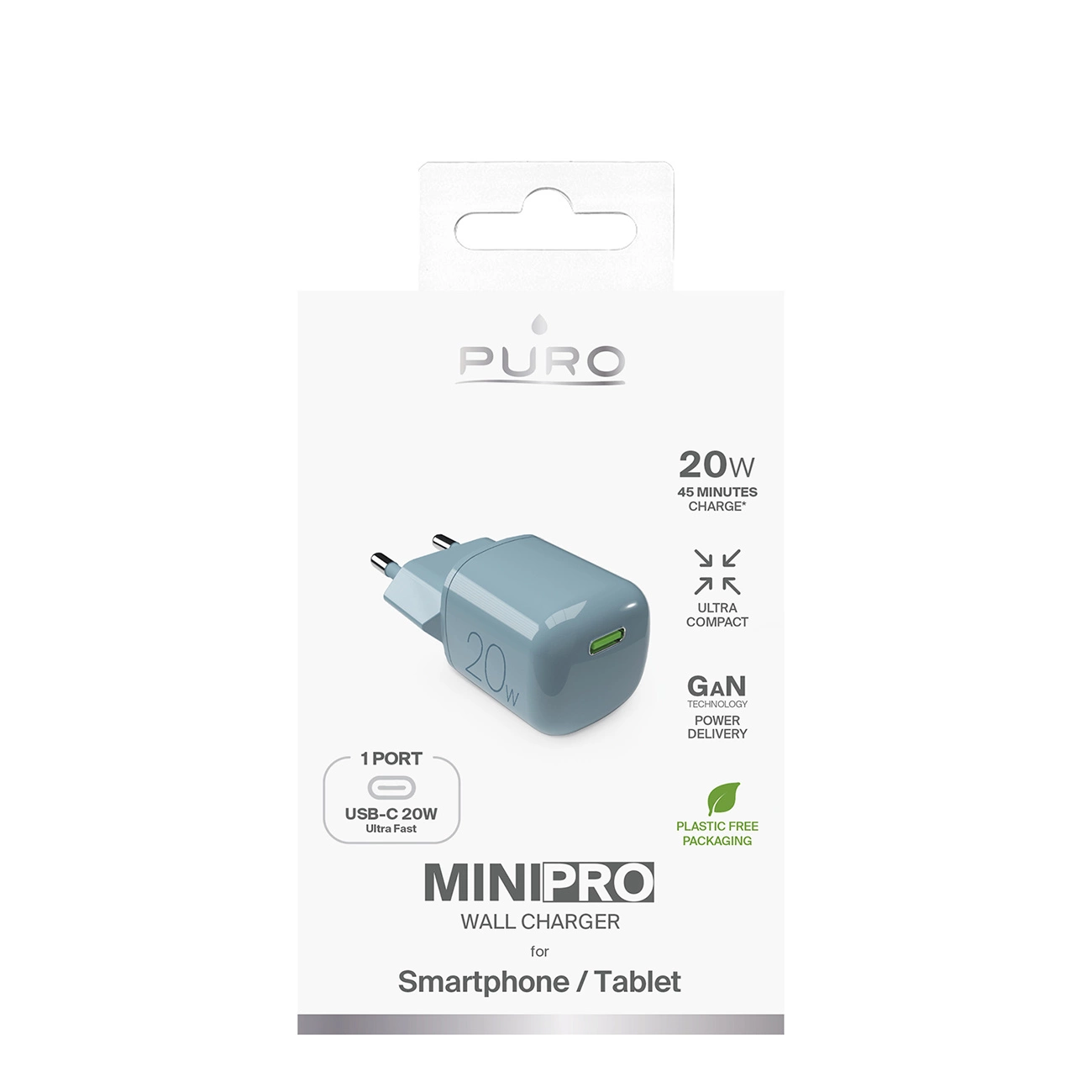 Puro 20W GaN USB-C sieninis įkroviklis – žalias - Image 2