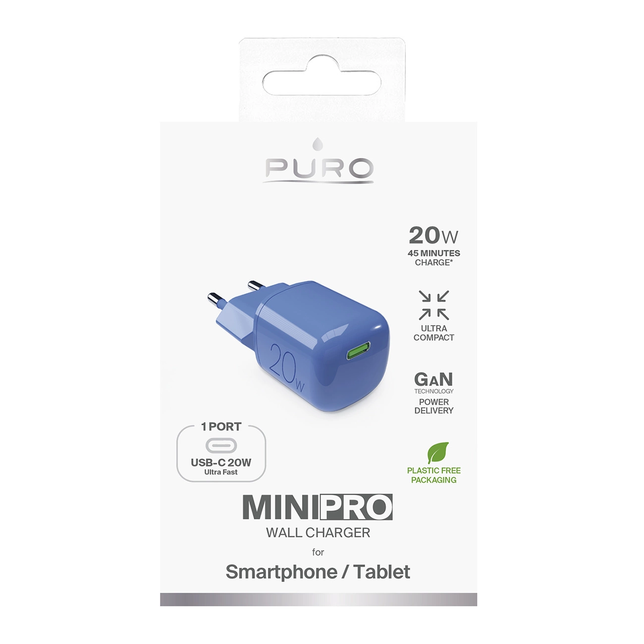 Puro 20W GaN USB-C sieninis įkroviklis – mėlynas - Image 2