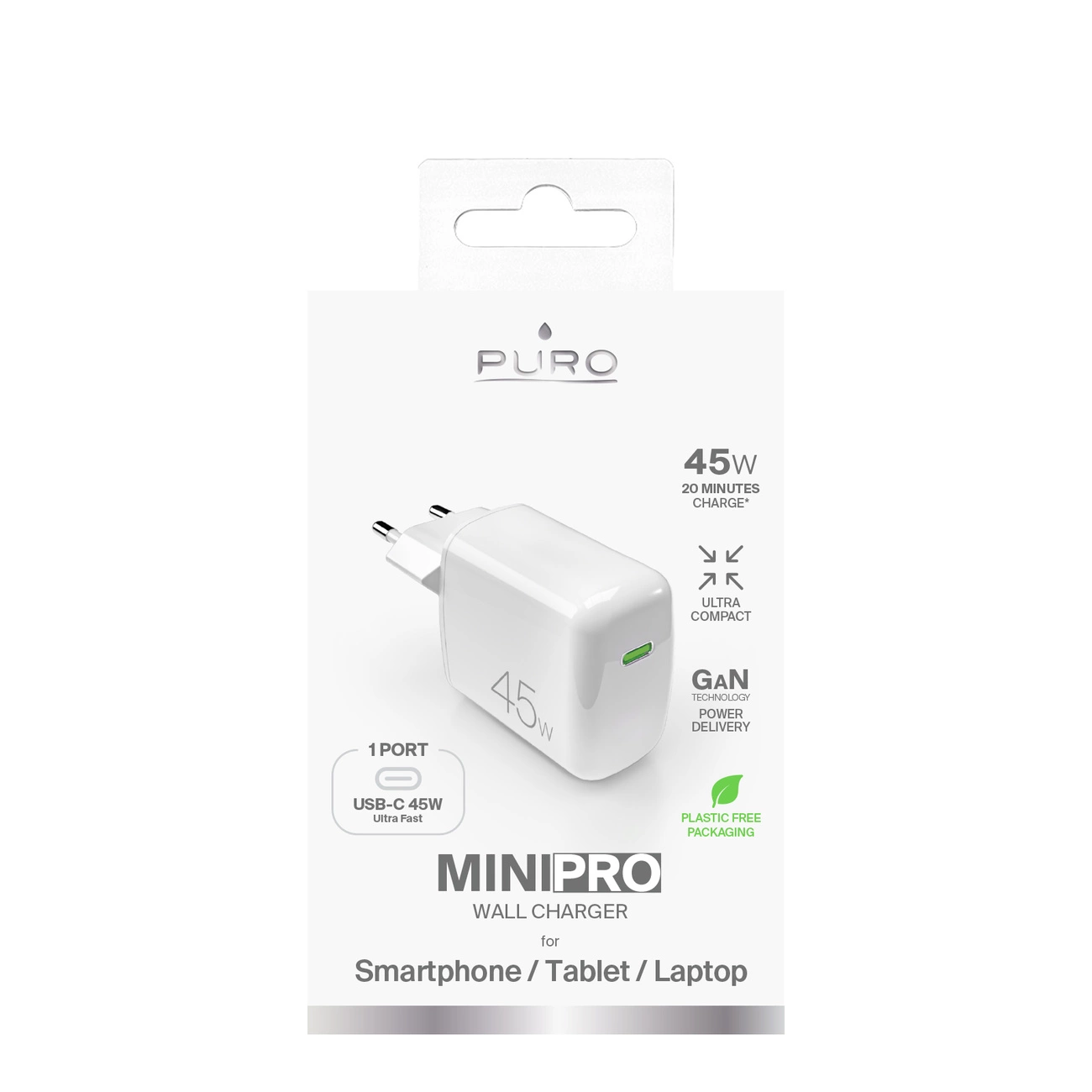 Puro Super Mini 45W PD GaN USB-C sieninis įkroviklis – baltas - Image 2
