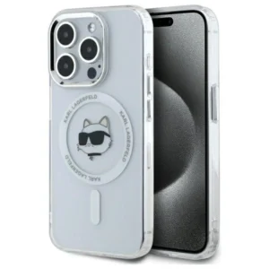 Karl Lagerfeld IML Metal Choupette Head MagSafe Case for iPhone 15 Pro Max - White
