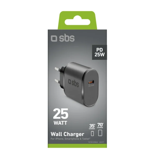 SBS TETR1CPD25 25W USB-C sieninis įkroviklis su Power Delivery – juodas - Image 3