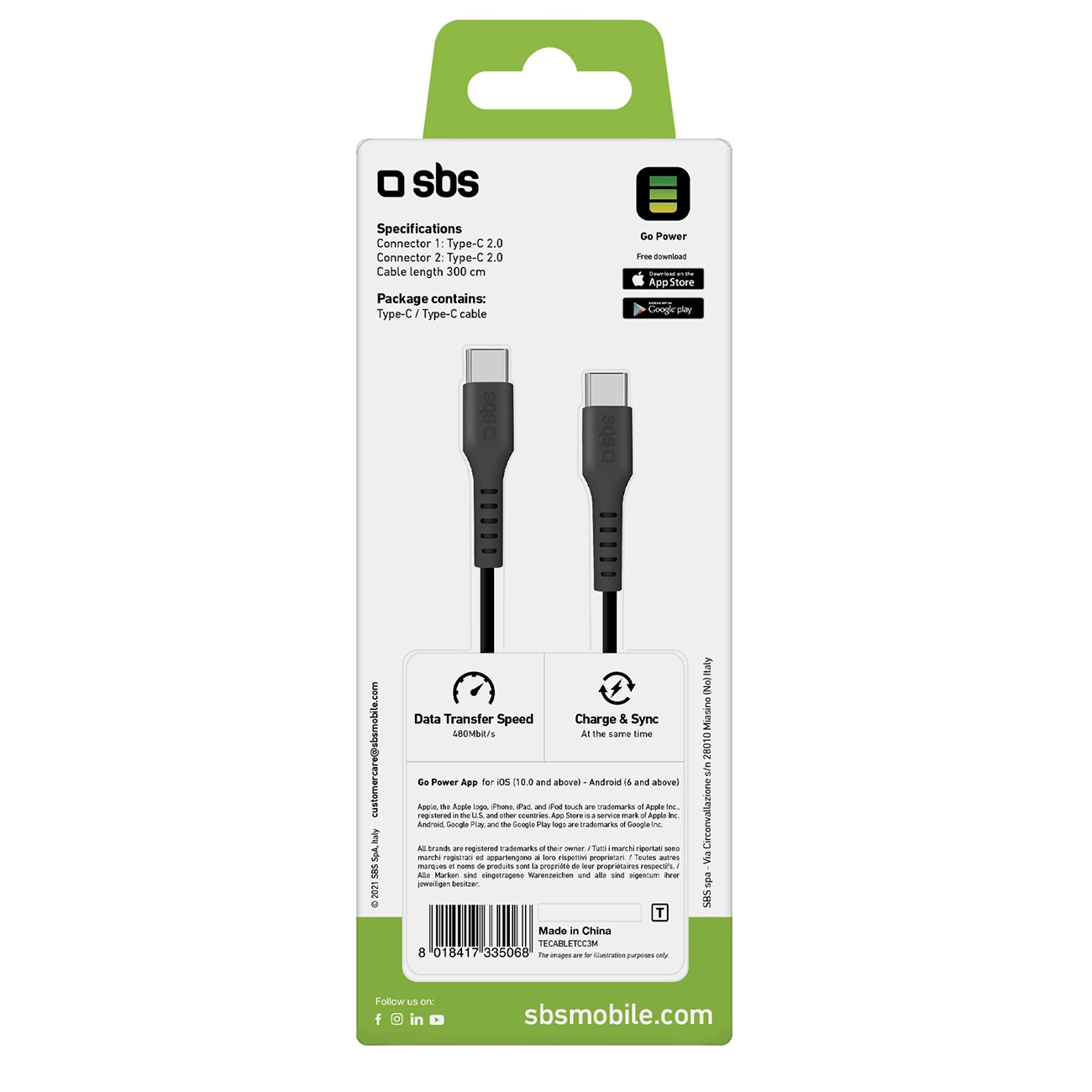 SBS TECABLETCC3M USB-C – USB-C laidas 3 m – juodas - Image 3