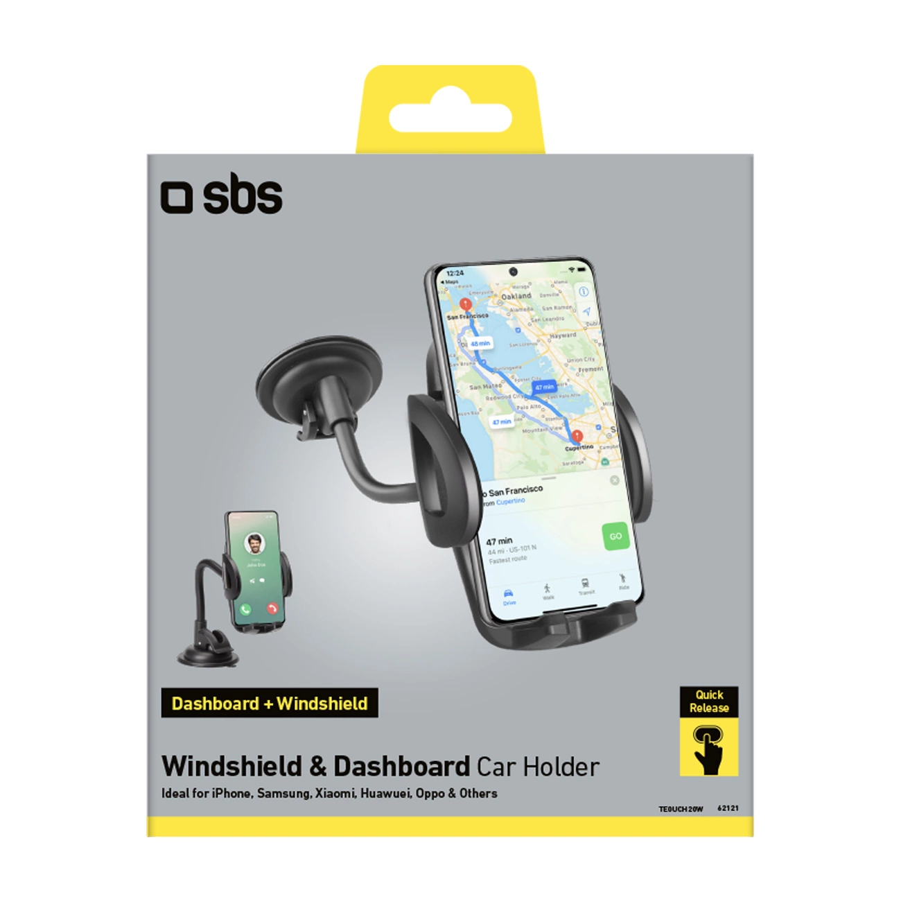 SBS TE0UCH20W telefono laikiklis 6,8” ant stiklo – juodas - Image 3