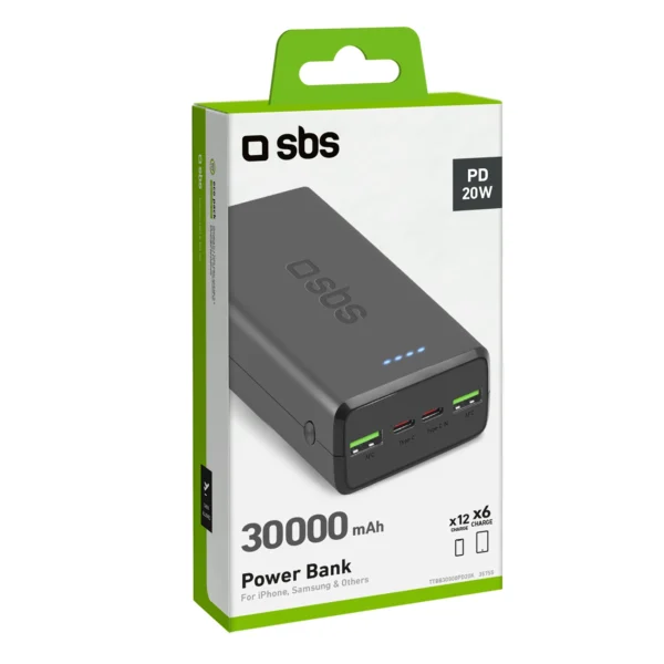 Išorinė baterija SBS TTBB30000PD20K 30000 mAh 2 x USB-C 2 x USB-A – juoda - Image 2