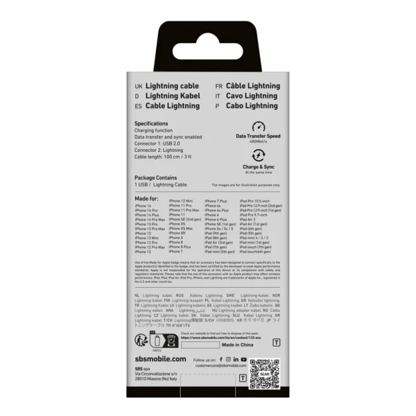 SBS TECABLEUSBIP589W USB-A – Lightning kabelis – baltas - Image 3