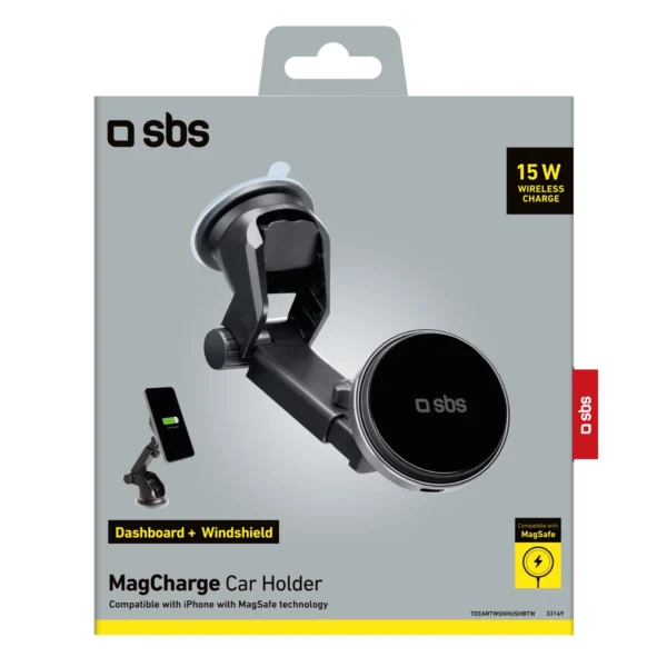 SBS TESUPMAGEXTWIR15W teleskopinis laikiklis telefonui su beviele įkrova, suderinamas su MagSafe, prietaisų skydeliui ir stiklui – juodas - Image 6