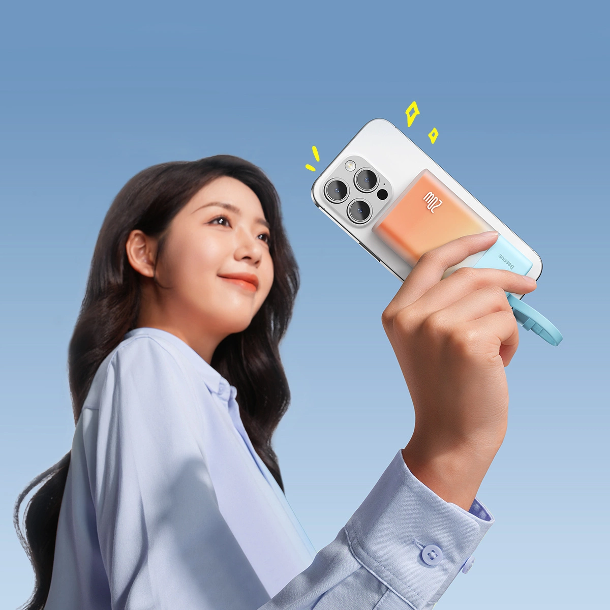 Baseus Popsicle 5200 mAh 20W išorinė baterija su integruotu Lightning kabeliu (+ baltas Baseus Simple USB-C - USB-C 60W/20V/3A/30 cm kabelis) - mėlyna-oranžinė - Image 8