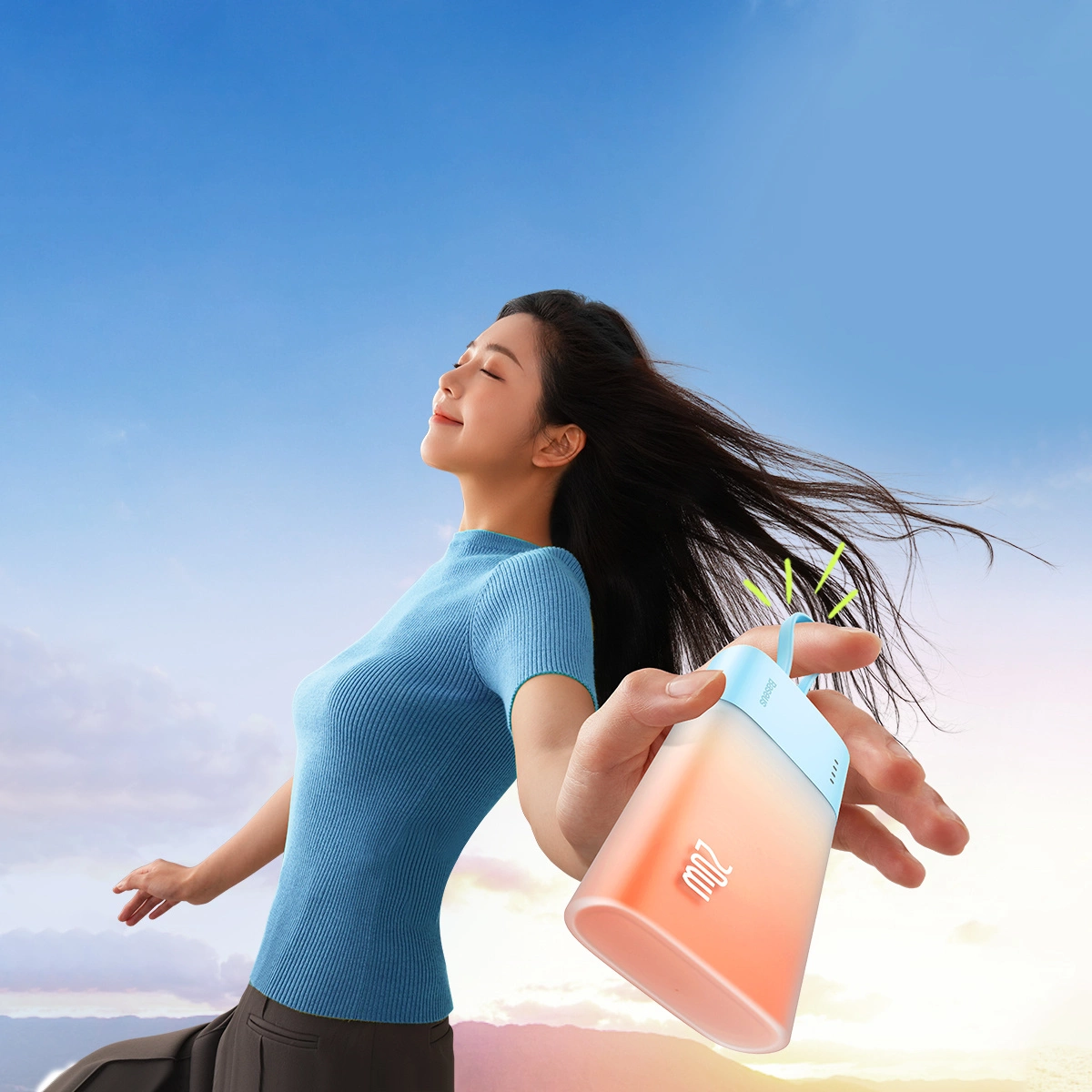 Baseus Popsicle 5200 mAh 20W išorinė baterija su integruotu Lightning kabeliu (+ baltas Baseus Simple USB-C - USB-C 60W/20V/3A/30 cm kabelis) - mėlyna-oranžinė - Image 9