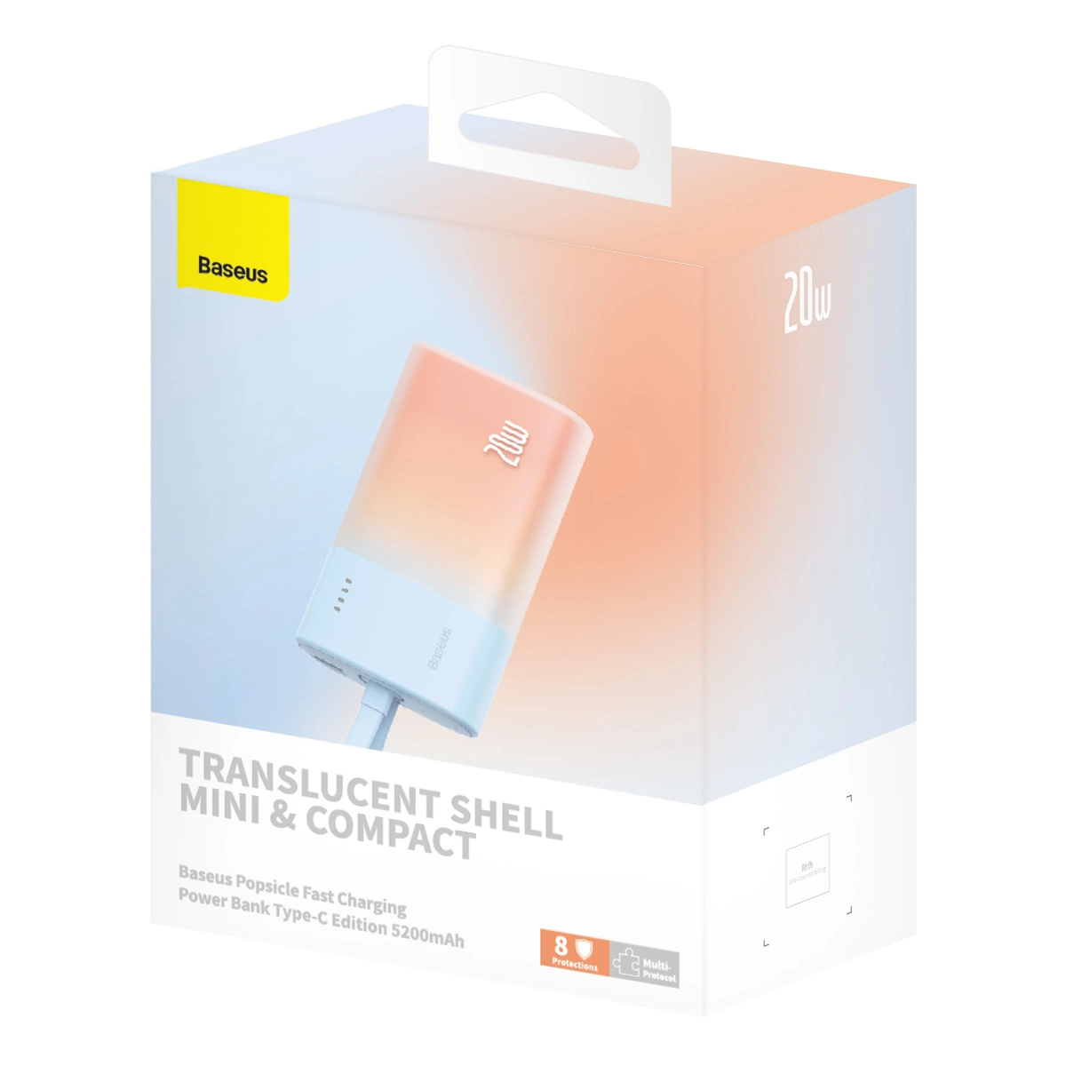 Baseus Popsicle 5200 mAh 20W išorinė baterija su integruotu Lightning kabeliu (+ baltas Baseus Simple USB-C - USB-C 60W/20V/3A/30 cm kabelis) - mėlyna-oranžinė - Image 11