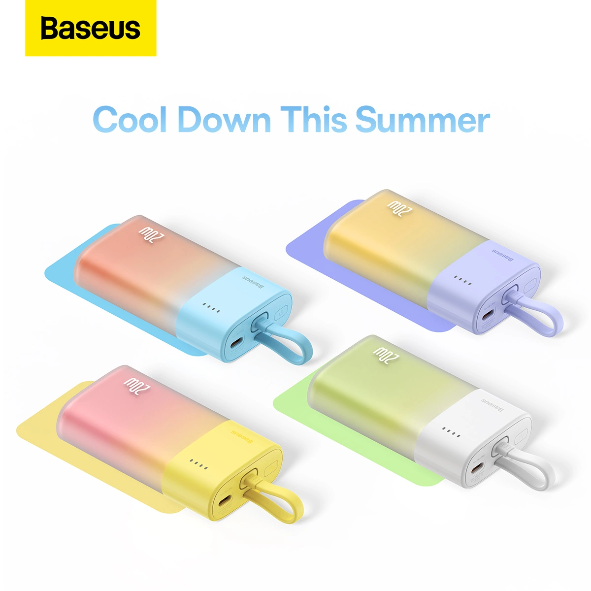 Baseus Popsicle 5200 mAh 20W išorinė baterija su integruotu Lightning kabeliu (+ baltas Baseus Simple USB-C - USB-C 60W/20V/3A/30 cm kabelis) - mėlyna-oranžinė - Image 13