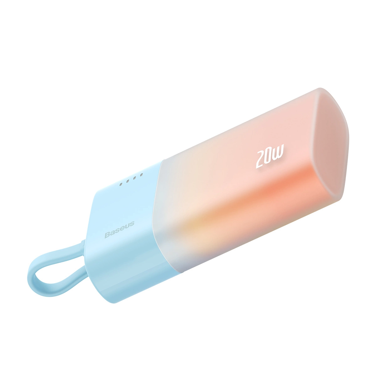 Baseus Popsicle 5200 mAh 20W išorinė baterija su integruotu Lightning kabeliu (+ baltas Baseus Simple USB-C - USB-C 60W/20V/3A/30 cm kabelis) - mėlyna-oranžinė - Image 2