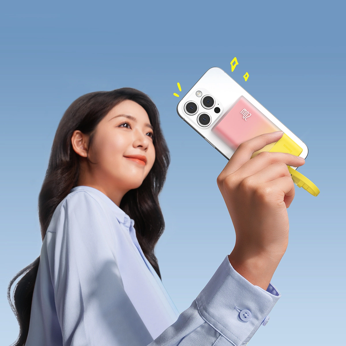 Baseus Popsicle 5200 mAh 20W išorinė baterija su integruotu Lightning kabeliu (+ baltas Baseus Simple USB-C - USB-C 60W/20V/3A/30 cm kabelis) - geltona-rožinė - Image 8