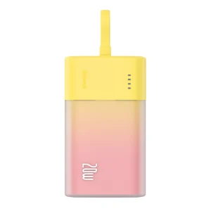 Baseus Popsicle 5200mAh 20W Powerbank with Built-in Lightning Cable (+ White Baseus Simple USB-C - USB-C 60W/20V/3A/30cm Cable) - Yellow-Pink