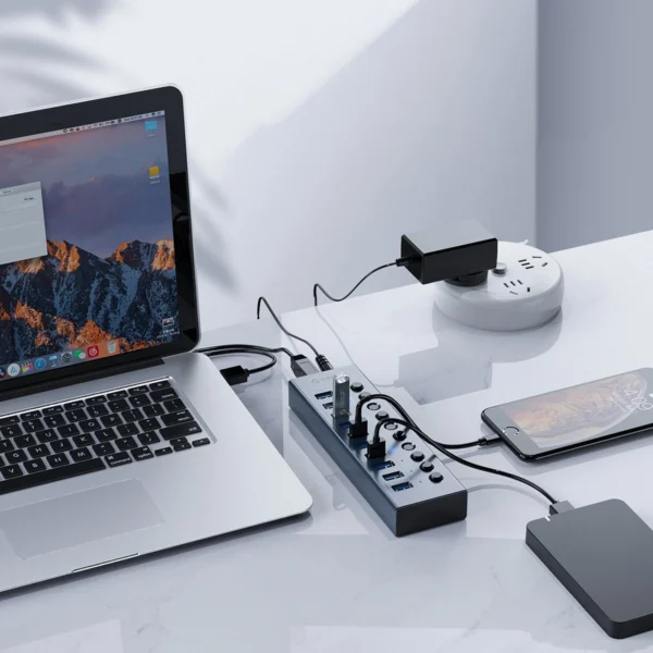 Orico BT2U3-13AB 13x USB-A 3.0 hubas su jungikliais - pilkas - Image 4