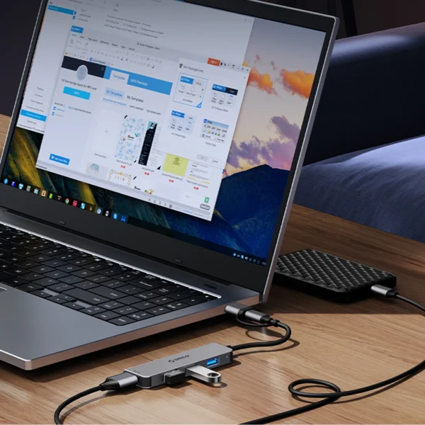 Orico YSB4-U2 USB-A/USB-C hubo dokas 2x USB-A 2.0 + 1x USB-A 3.0 + 1x USB-C 2.0 + 1x USB-C - pilkas - Image 4