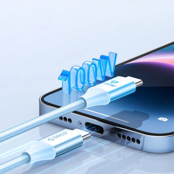 Orico CDX 100W 5A USB-C maitinimo adapteris su USB-C kabeliu 1 m – mėlynas - Image 3