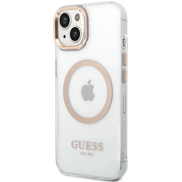 Guess metalo kontūro MagSafe dėklas iPhone 15 Plus / 14 Plus – auksinis - Image 2