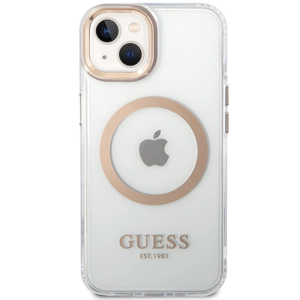 Guess metalo kontūro MagSafe dėklas iPhone 15 Plus / 14 Plus – auksinis - Image 3