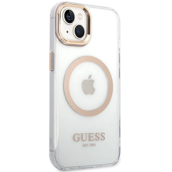 Guess metalo kontūro MagSafe dėklas iPhone 15 Plus / 14 Plus – auksinis - Image 4