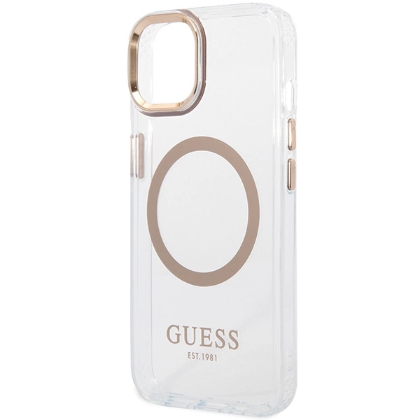 Guess metalo kontūro MagSafe dėklas iPhone 15 Plus / 14 Plus – auksinis - Image 6