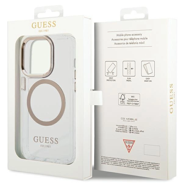 Guess metalo kontūro MagSafe dėklas iPhone 15 / 14 / 13 – auksinis - Image 8