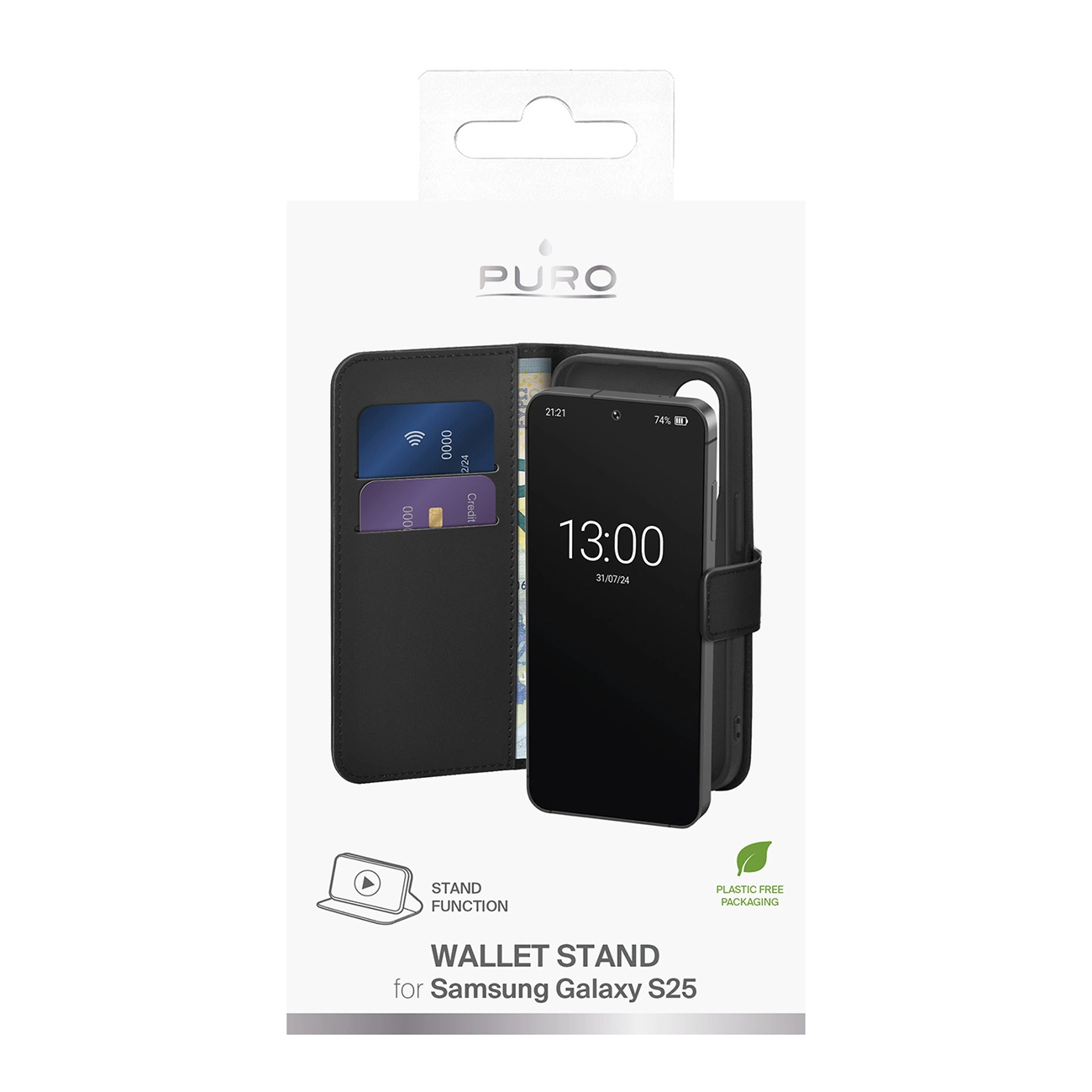 Puro dėklas su atverčiamu dangteliu ir pinigine Samsung Galaxy S25 - juodas - Image 4